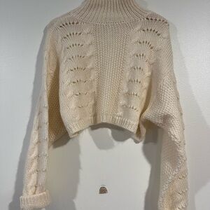NWOT Free People Cropped knit Cozy Cream Turtleneck Sweater